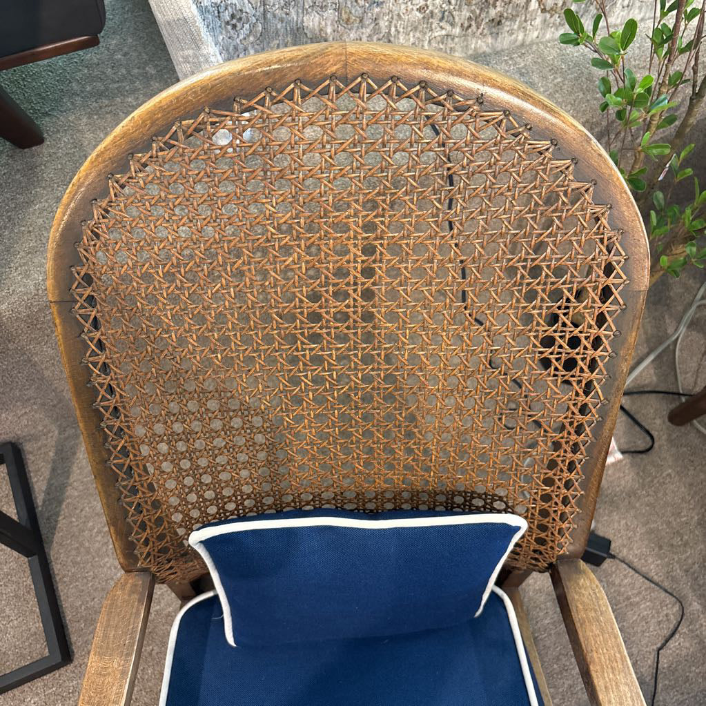 Cane Back Parlor Chair w/ Blue Cushions (AS IS) U ACCENT CHAIRS