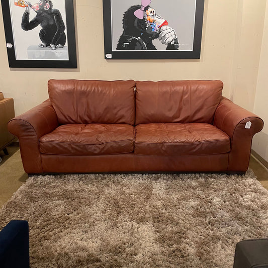 2 Seat Rusty Brown Leather Rolled Arm Sofa