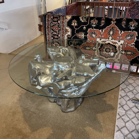 Silver Tree Trunk Glass Top Round Dining Table C DINING TABLES