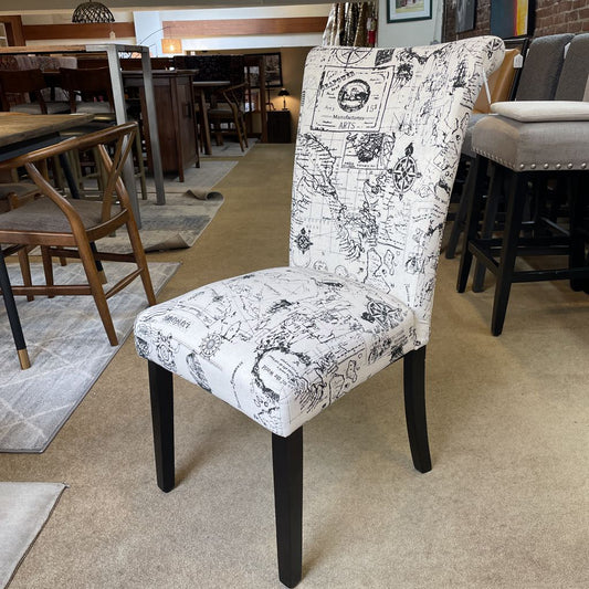 Black and White Map Print Dining Chair SET of 6 C DINING CHAIRS