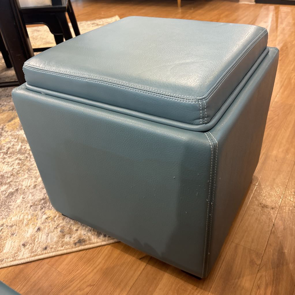 Crate & Barrel Small Blue Storage Ottoman U OTTOMANS