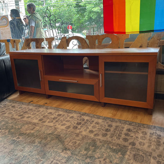 Modern Cherry Media Console w Frosted Glass Doors
