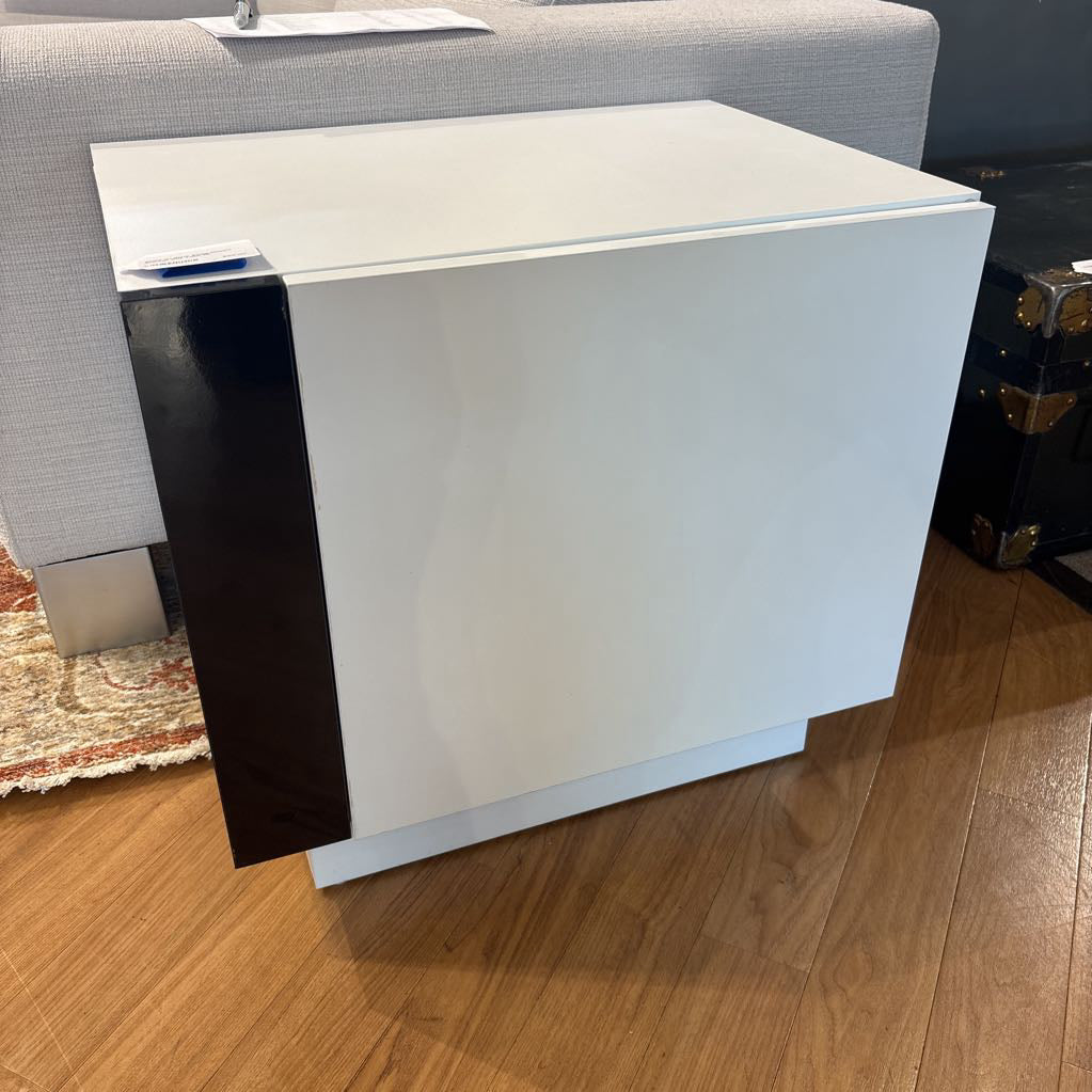 White w/ Black Stripe Modern Storage Side Table