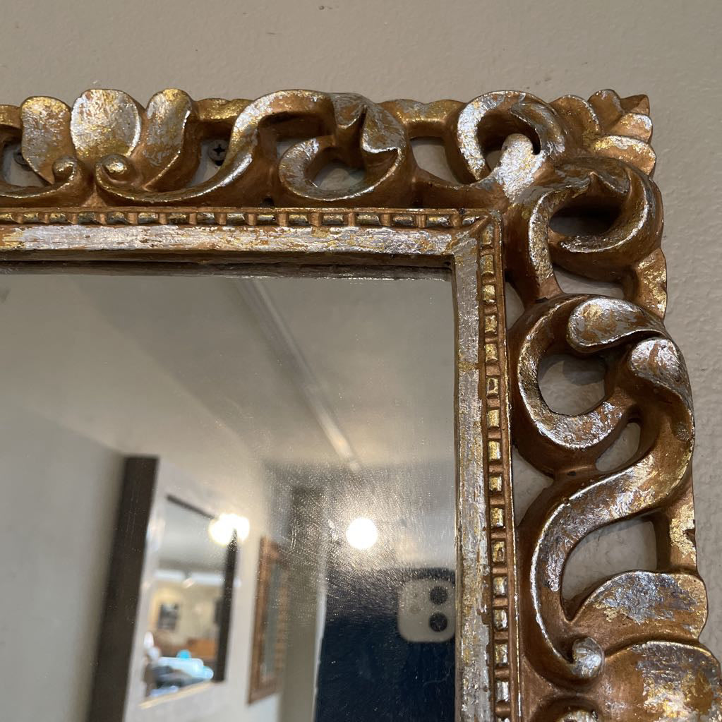 Square Mirror with Shiny Gold Floral Frame