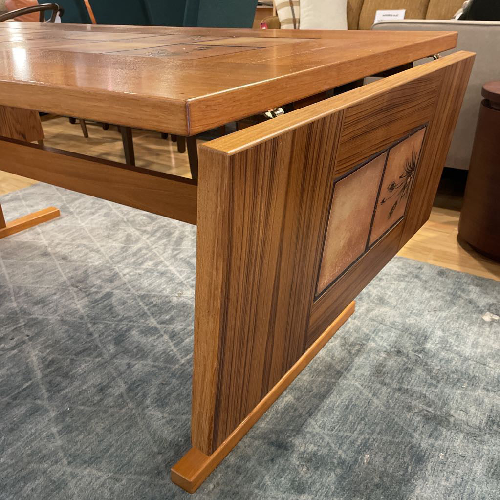 Danish Expanding Dining Table w Tile Wheat Top