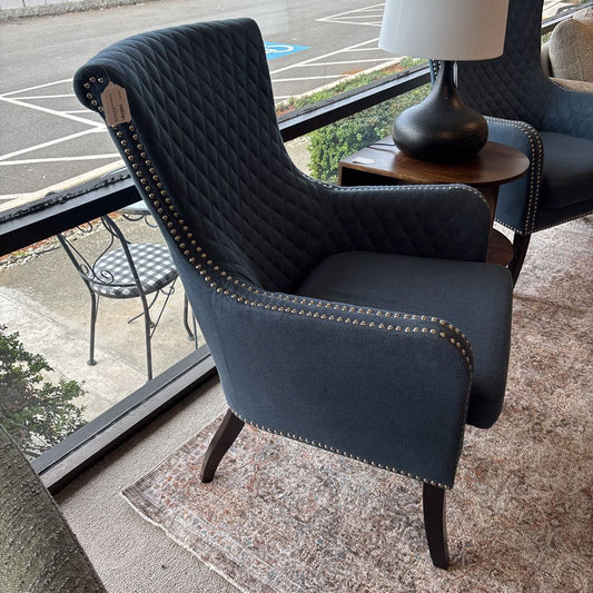 Blue Upholstered Silver Nailhead Accent Chair