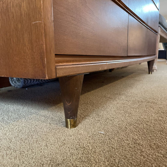 MCM 9 Drawer Walnut Veneer Lowboy Dresser C LOWBOYS