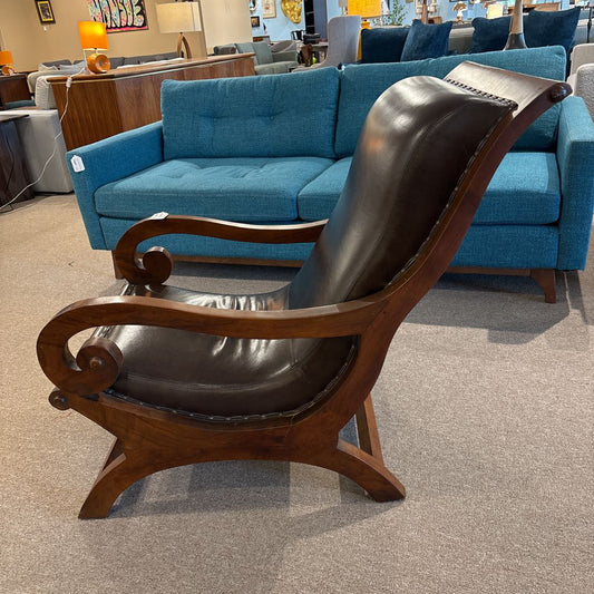 Vintage Solid Wood Brown Leather Accent Chair U ACCENT CHAIRS