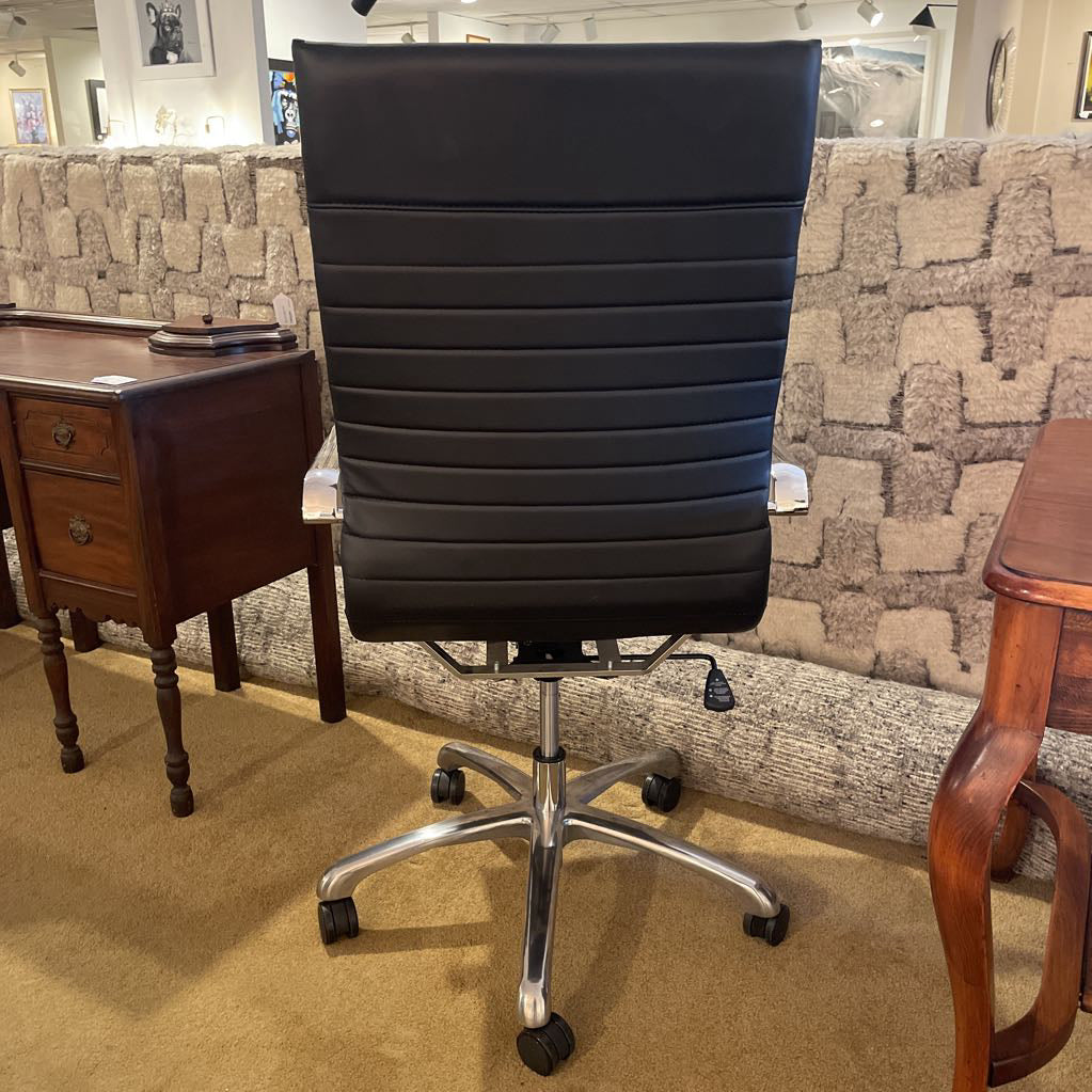 Black Leather and Chrome Contemporary Desk Chair