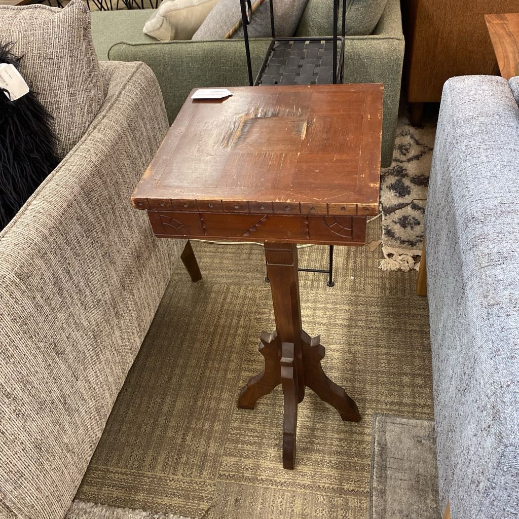 Antique Sliding Top Pedestal Side Table