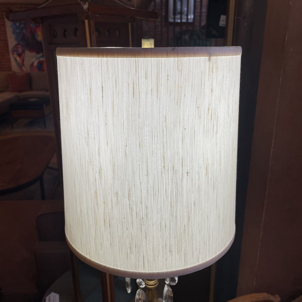 Glass Globe w/ Golden Base & Hanging Crystals Table Lamp