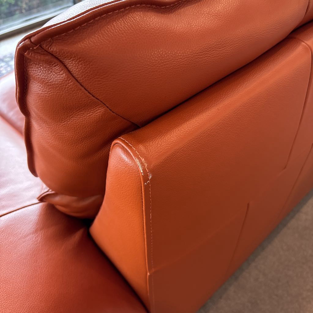 Dania Orange MCM Top Grain Leather Loveseat