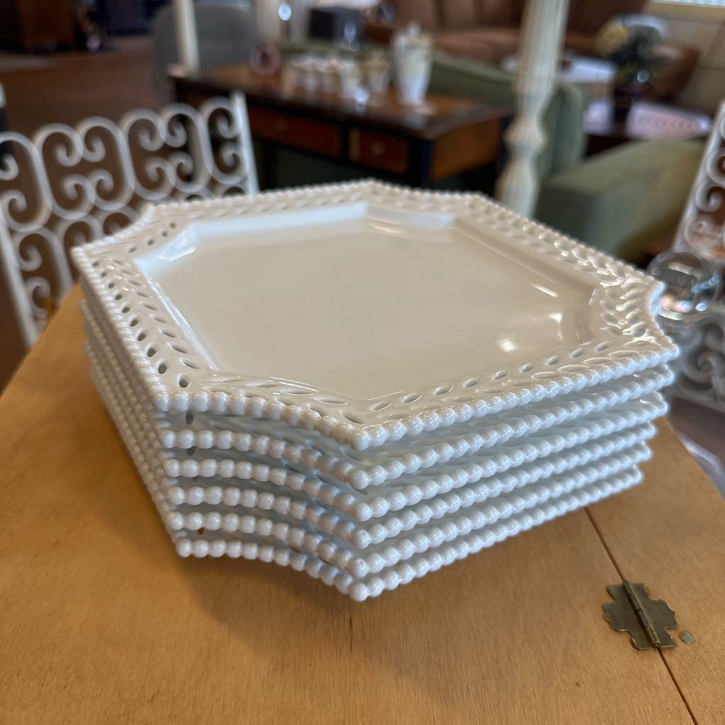 Set Of 6 White Lace Edge Ceramic Plates