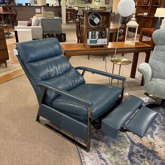 Vintage Blue Leather Recliner (AS IS)