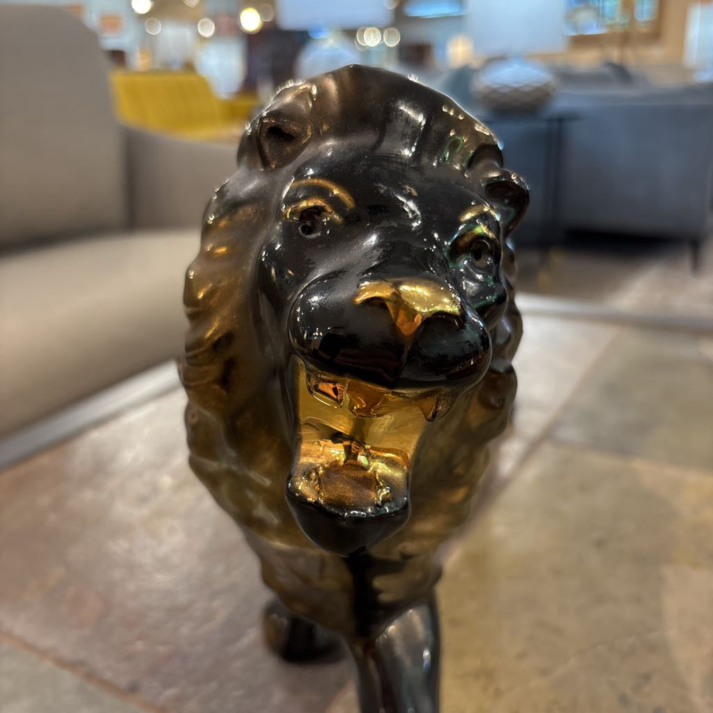 Black Ceramic Lion Figurine
