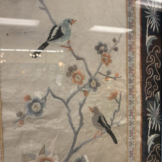 Chinese Embroidered Silk Birds & Flowers Tapestry ART