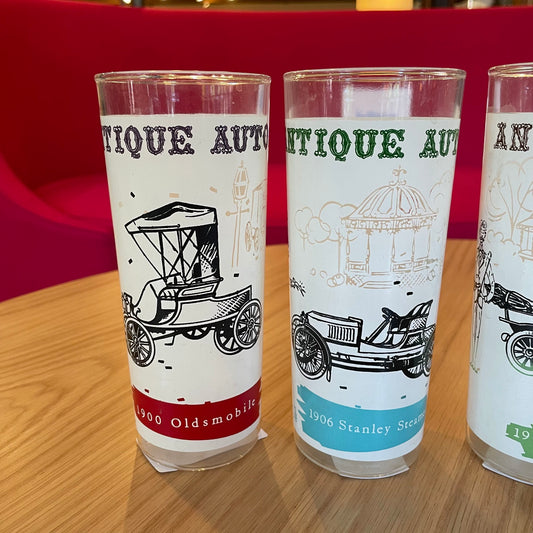 Antique Automobiles Glass SET of 6 UNIQUE FINDS