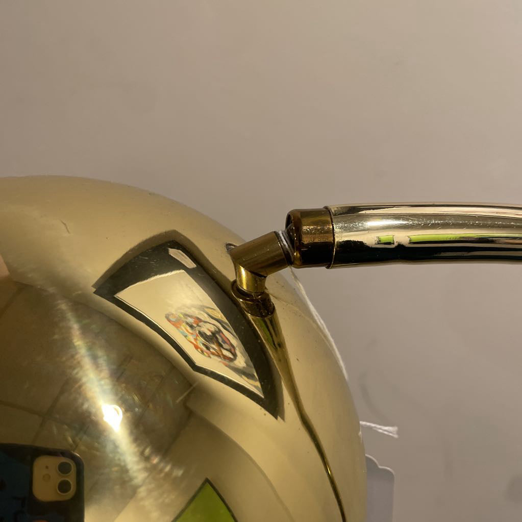 Curved Vintage Brass Floor Lamp with Ball Shade