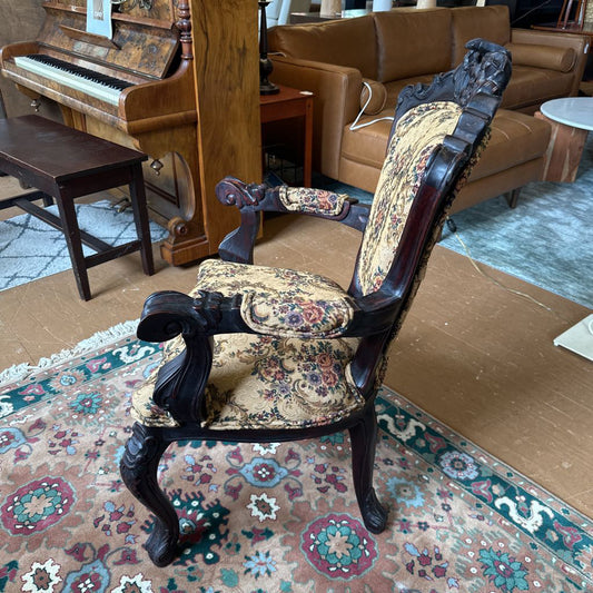 Floral Traditional Dark Wood Arm Chair