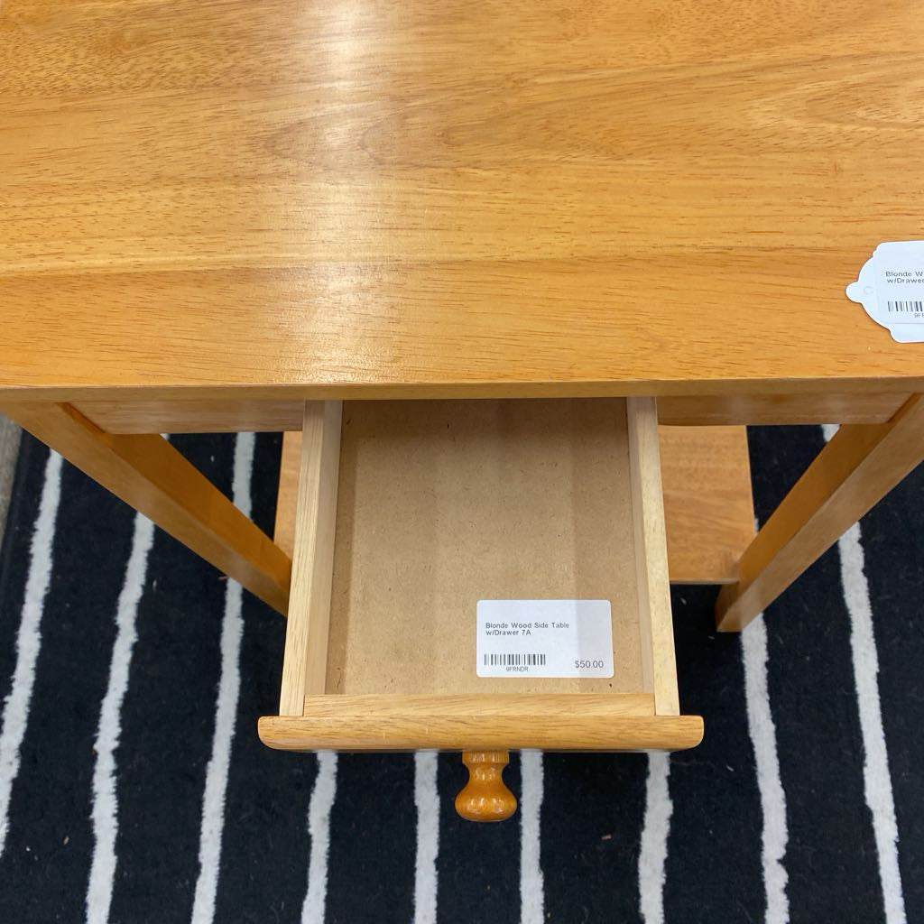 Blonde Wood Side Table w/Drawer