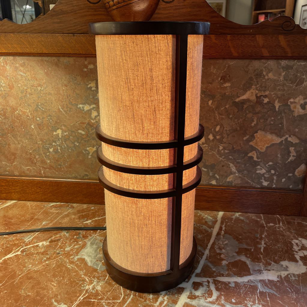 Wood Frame Cylindrical Table Lamp