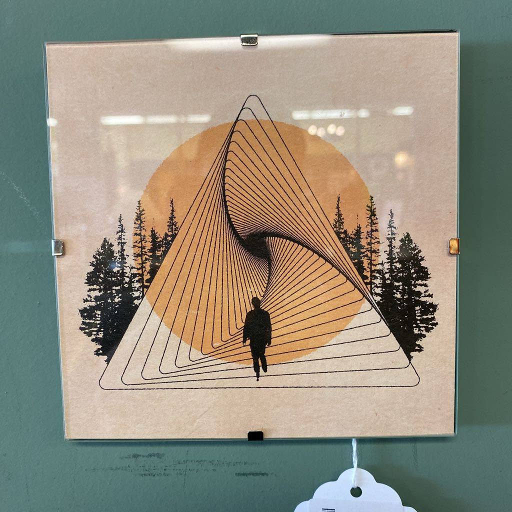 Abstract Triangle Sun Man Walking Art