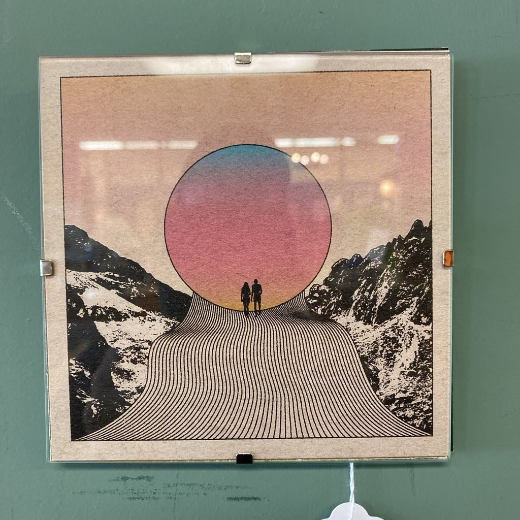 Abstract Pink Moon Mountain Couple Art