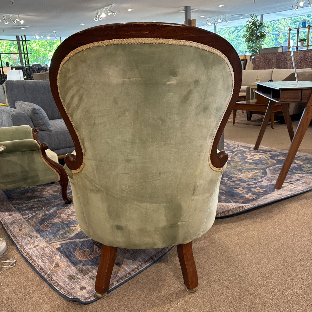 Vintage Victorian Mahogany Tufted Accent Chair (His)