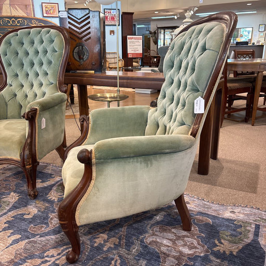 Vintage Victorian Mahogany Tufted Accent Chair (Hers) U ACCENT CHAIRS
