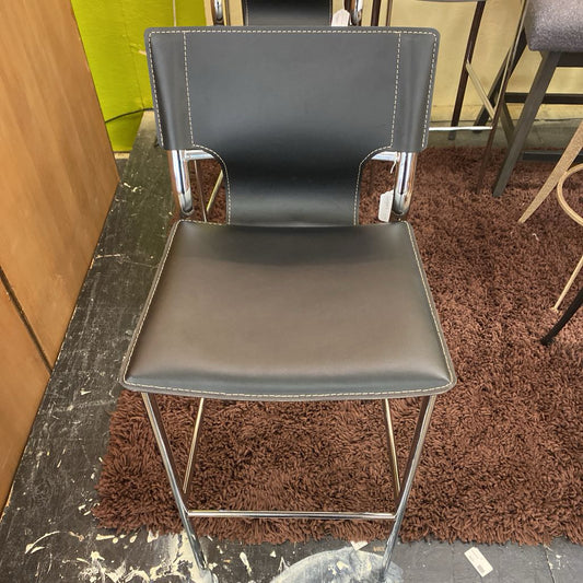 Chrome Dark Leatherette Barstool C STOOLS