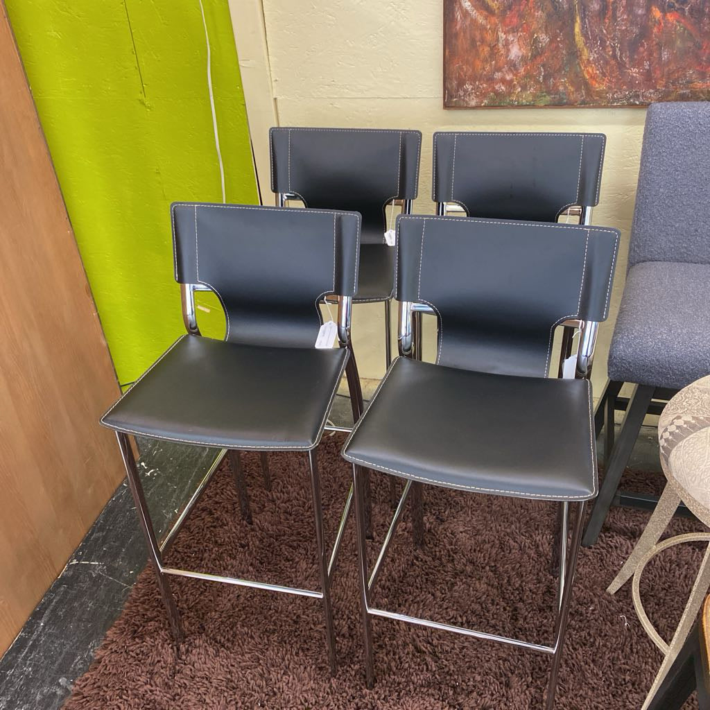 Chrome Dark Leatherette Barstool C STOOLS