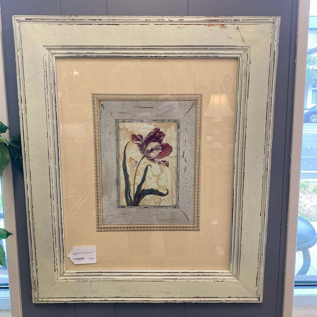 Tulip & Butterfly Rustic Framed Art