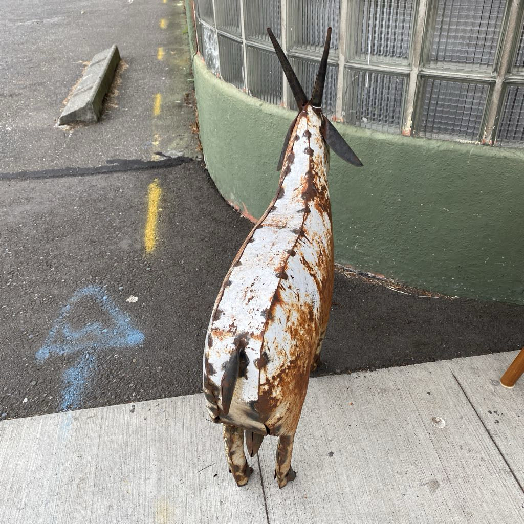 Rustic Metal White Goat