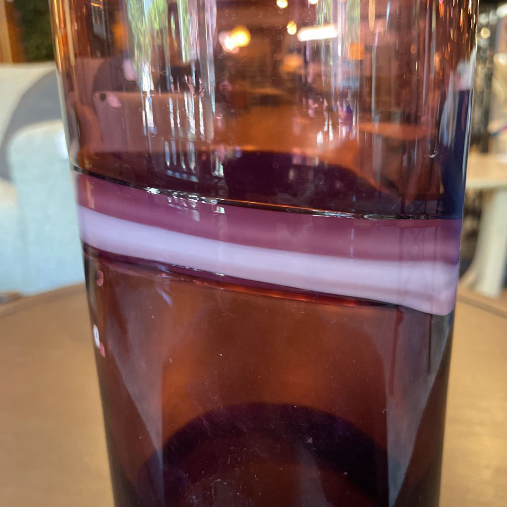 Tall Purple Glass with Pink Swirl Vase