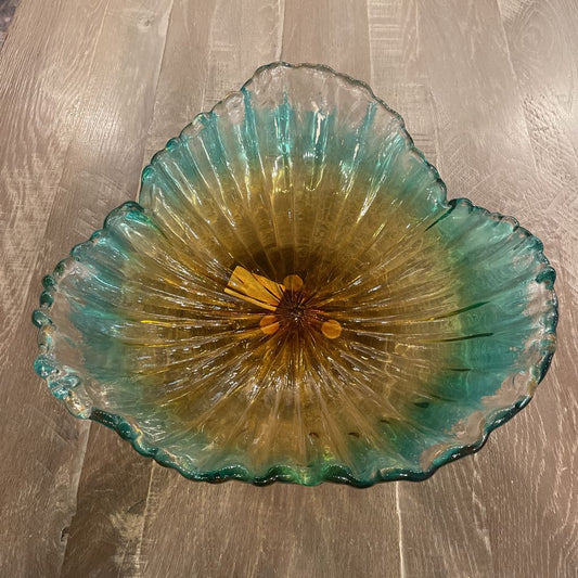Murano Teal & Amber Large Glass Dish SMALLS