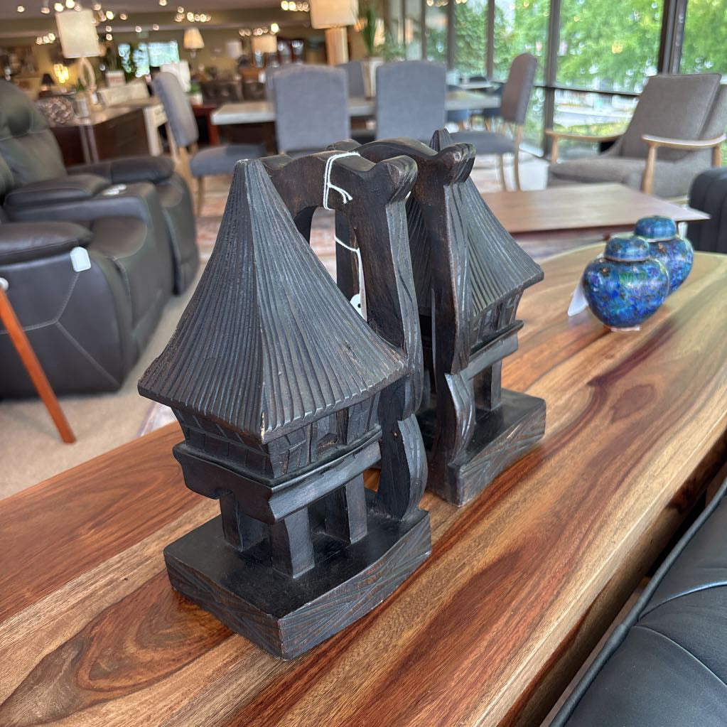 Wooden Hut Book End Set of 2