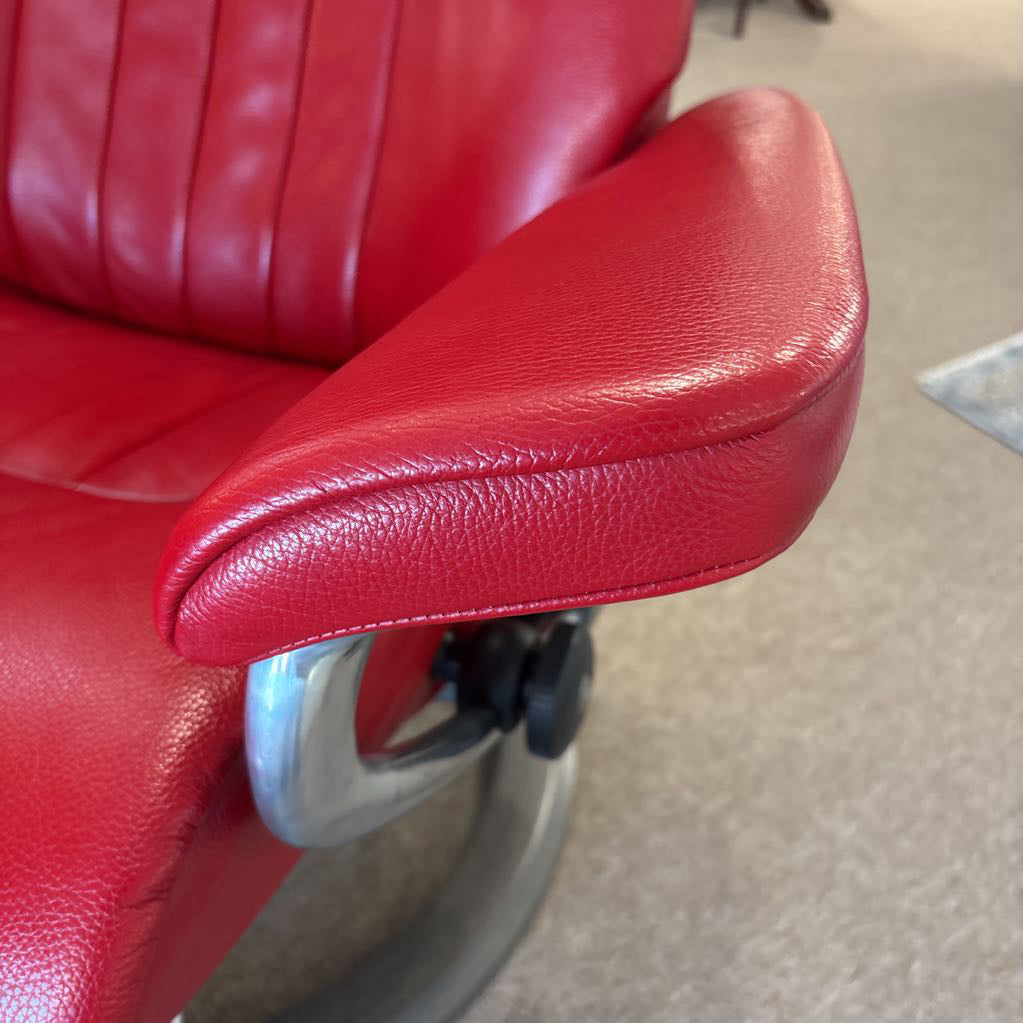 Red Large Stressless "Crown" Chair w/Ottoman