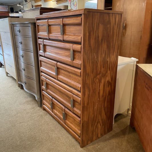 Oak 5 Drawer Vertical Handle Highboy Dresser C HIGHBOYS