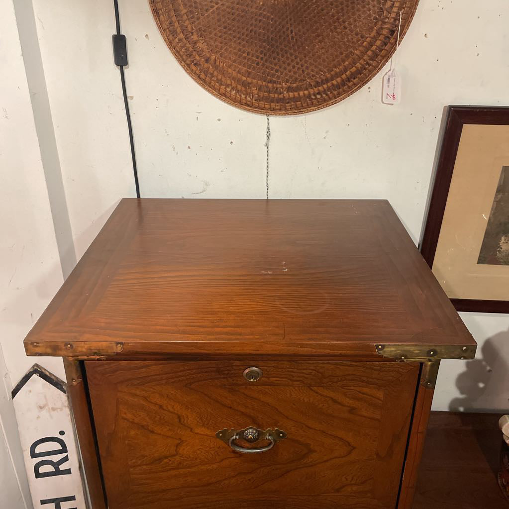 Large Oak 3 Drawer Filing Cabinet w/ Brass Accents AS IS