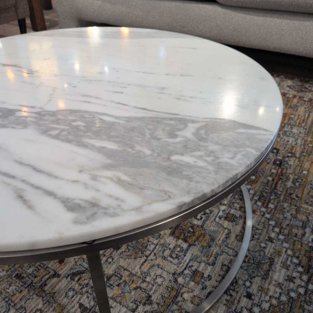 Round Marble Top Coffee Table w/Chrome Base