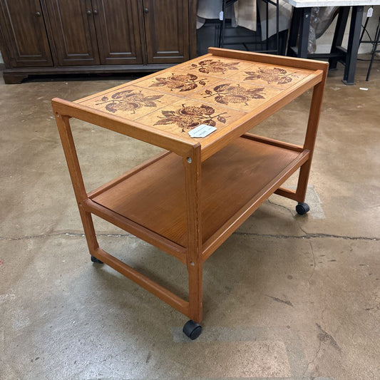 MC Style Tiled Teak Bar Cart
