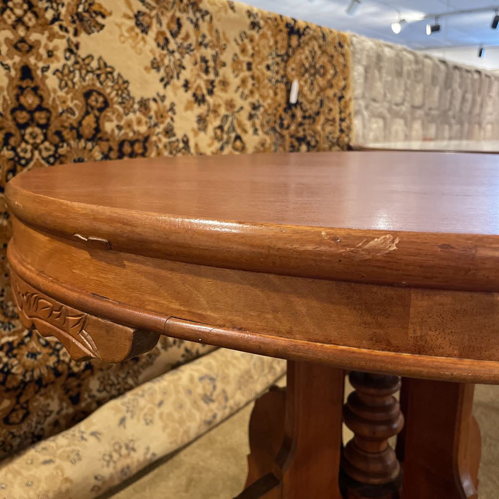 Vintage Round Carved Wood Hall Table
