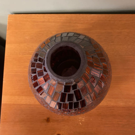 Amber Red Crackle Glass Mosaic Vase