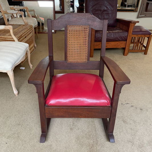 Antique Oak Cane Back Vinyl Seat Rocking Chair U ACCENT CHAIRS