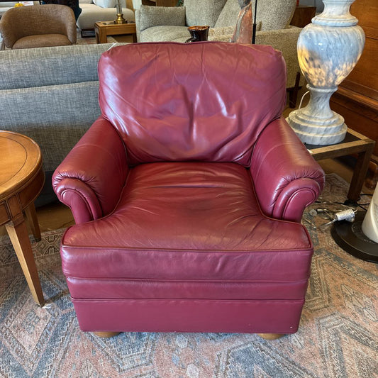 Red Leather Ethan Allen Armchair W/Ottoman U ACCENT CHAIRS