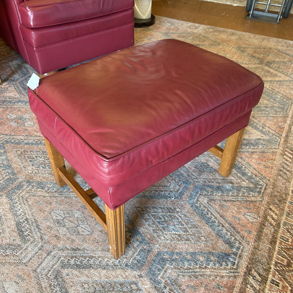 Red Leather Ethan Allen Armchair W/Ottoman