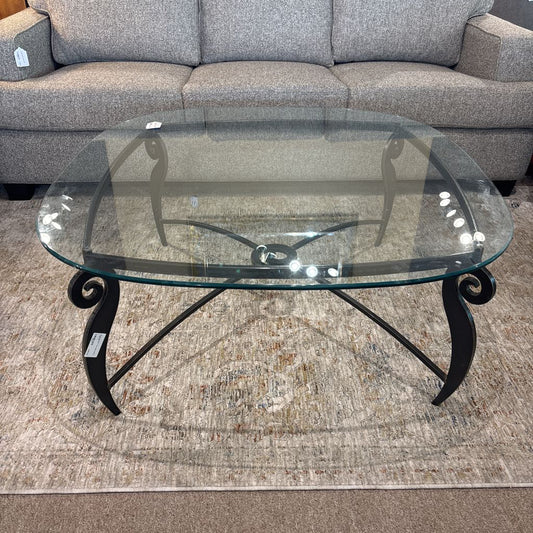 Rounded Glass Top Large Coffee Table C COFFEE TABLES