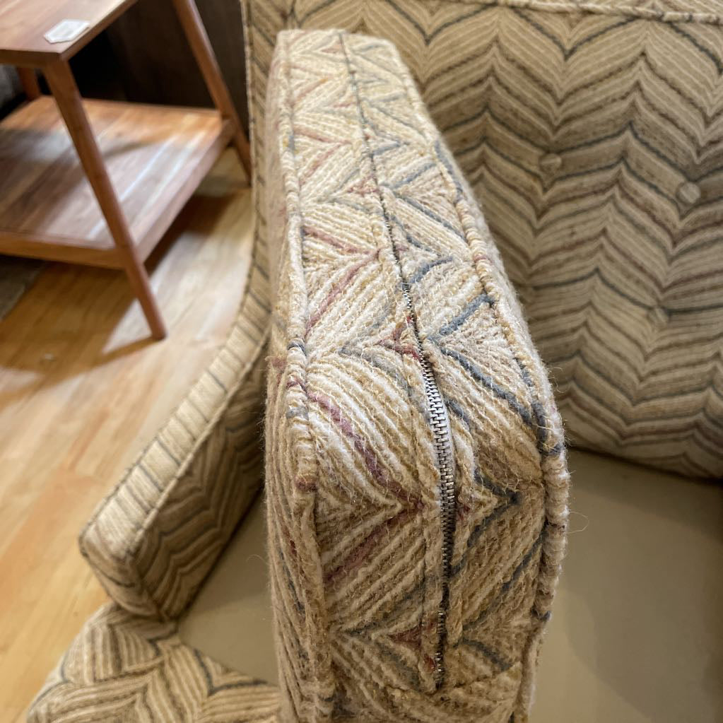 Beige, Blue, and Pink Whale Tail Upholstry Petite Accent Chair