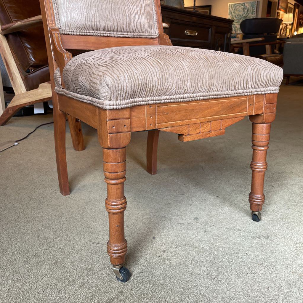 Eastlake Style Zebra Stripe Brown Upholstry Carved Wood Dining Chair