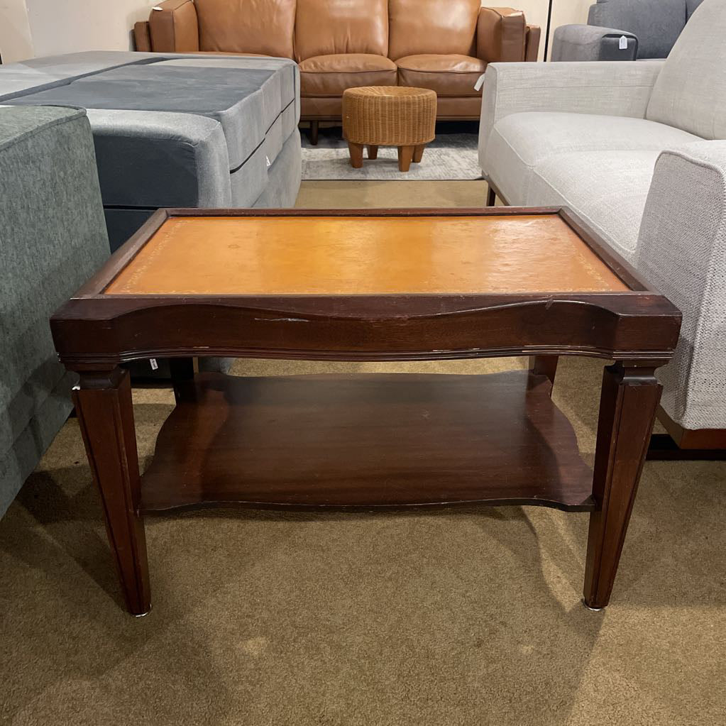 Golden Yellow Leather Top 2 Tier End Table C SIDE TABLES